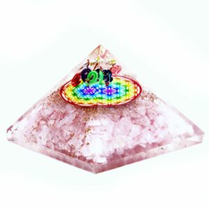 70mm Orgonite Pyramid -  Rose Quartz Rainbow Flower of Life