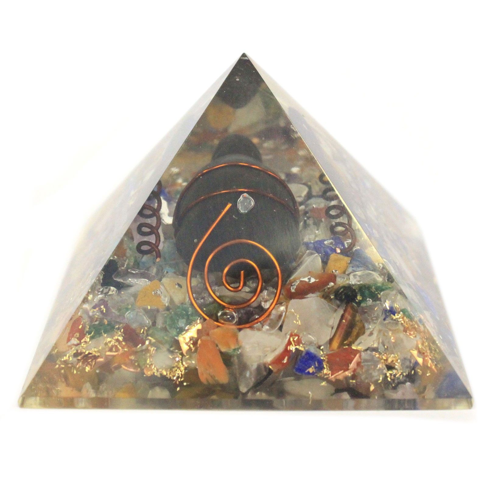 Med 60mm Orgonite Pyramid Gemchips, Copper, Turtle