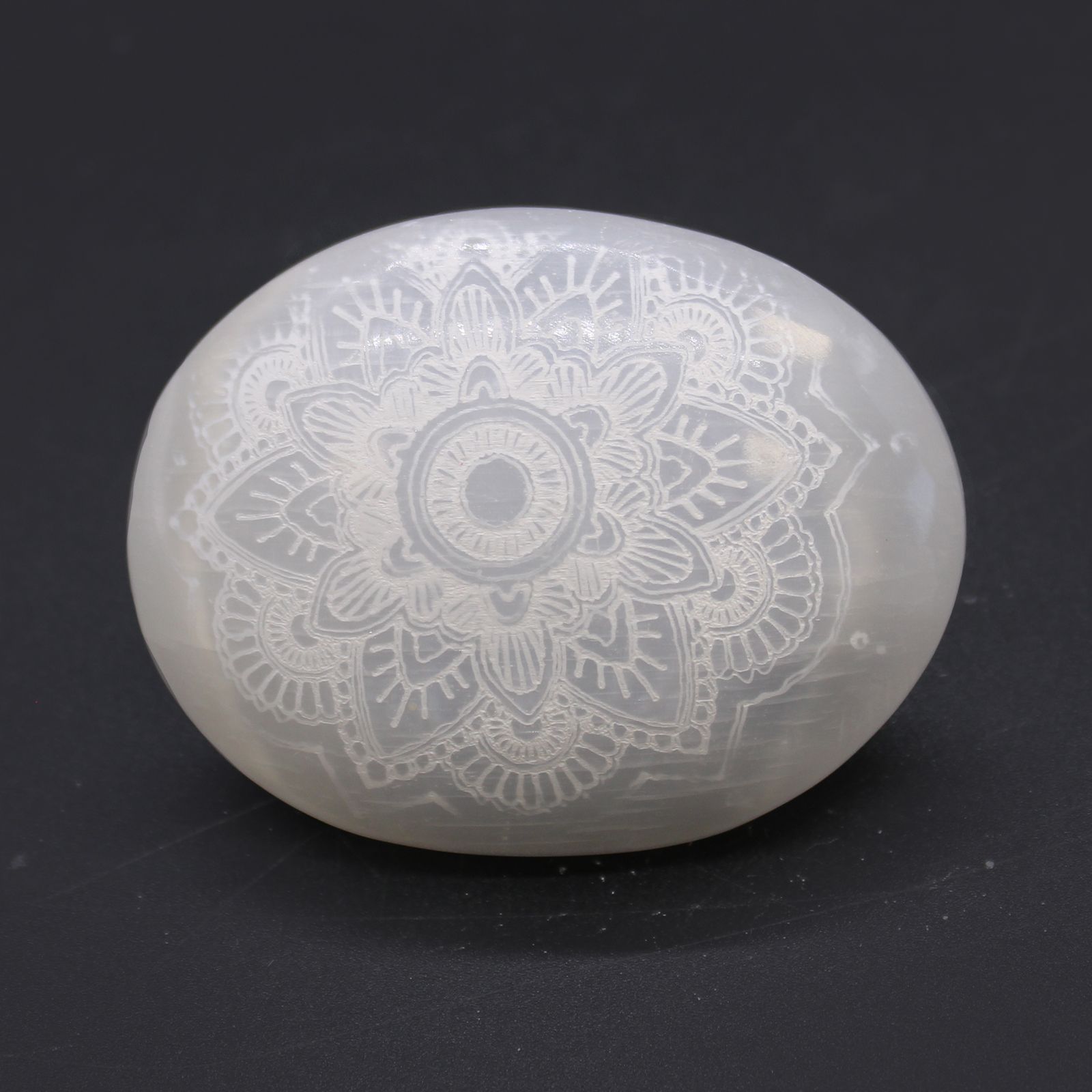Selenite Palm Stone - Mandala Engraved - Image 2