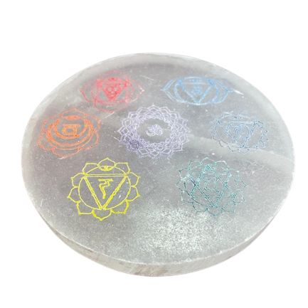 Medium Selenite Charging Plate 10cm - Colour Chakra Design